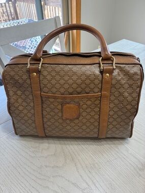 Celine Brown Monogram Duffel with Tan Leather Trim